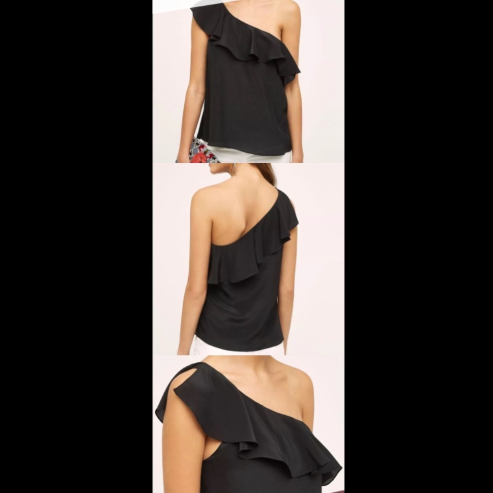 Anthropologie Maeve Silk One Shoulder Shirt - Picture 2 of 10